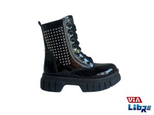 Borcego Negro charolado infantil con strass