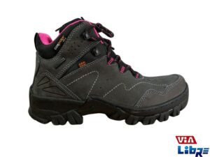 Bota trekking de cuero grid/rosa