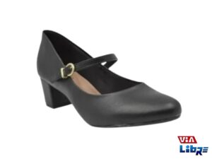 Zapato de dama taco ancho tiop guillermina de ecocuero negro