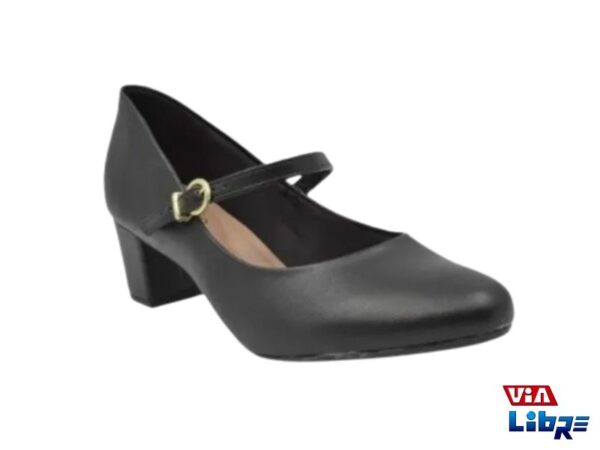 Zapato de dama taco ancho tiop guillermina de ecocuero negro