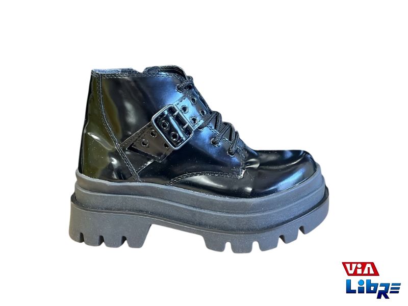 Borcego de ecocuero negro/charol