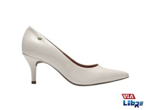 Zapato taco fino bajo vizzano blanco/charol