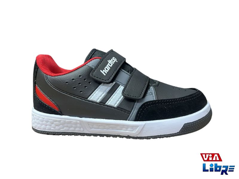 Zapatillas urbanas de ecocuero con abrojos negro/rojo