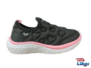 Zapatillas tipo panchas elastizadas negro/rosa con brillos