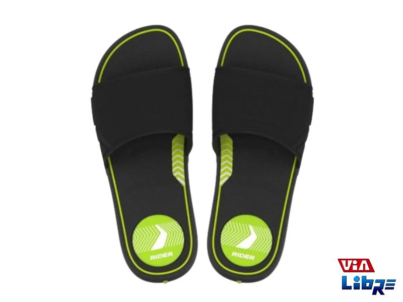 Chinela playera de goma negro/verde rider