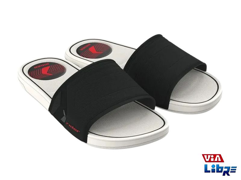 Chinela playera de goma eva blanco/negro rider