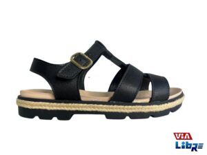 Sandalia baja negra, comoda  con hebillas