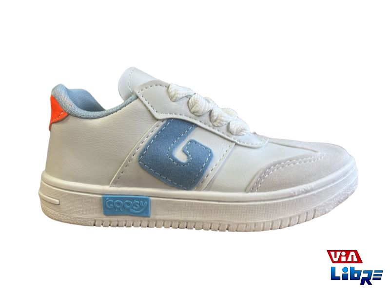 Zapatillas urbanas de ecocuero blanco/celeste