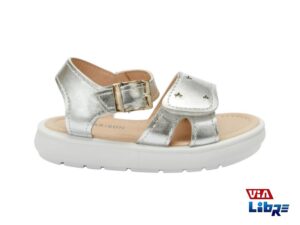 Sandalia infantil con velcro plateada y hebilla