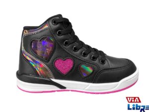 Bota urbana de ecocuero negro/rosa